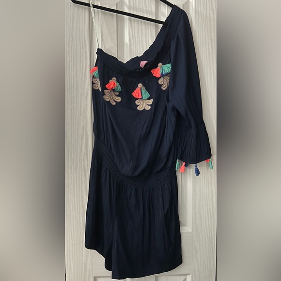 Navy Lilly Pulitzer Romper EUC XL with tassels - Picture 1 of 3
